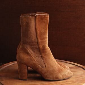 Stuart Weitzman Boots Women SZ 11 Brown Fifer 80 Suede Pull On Stretch Heel READ